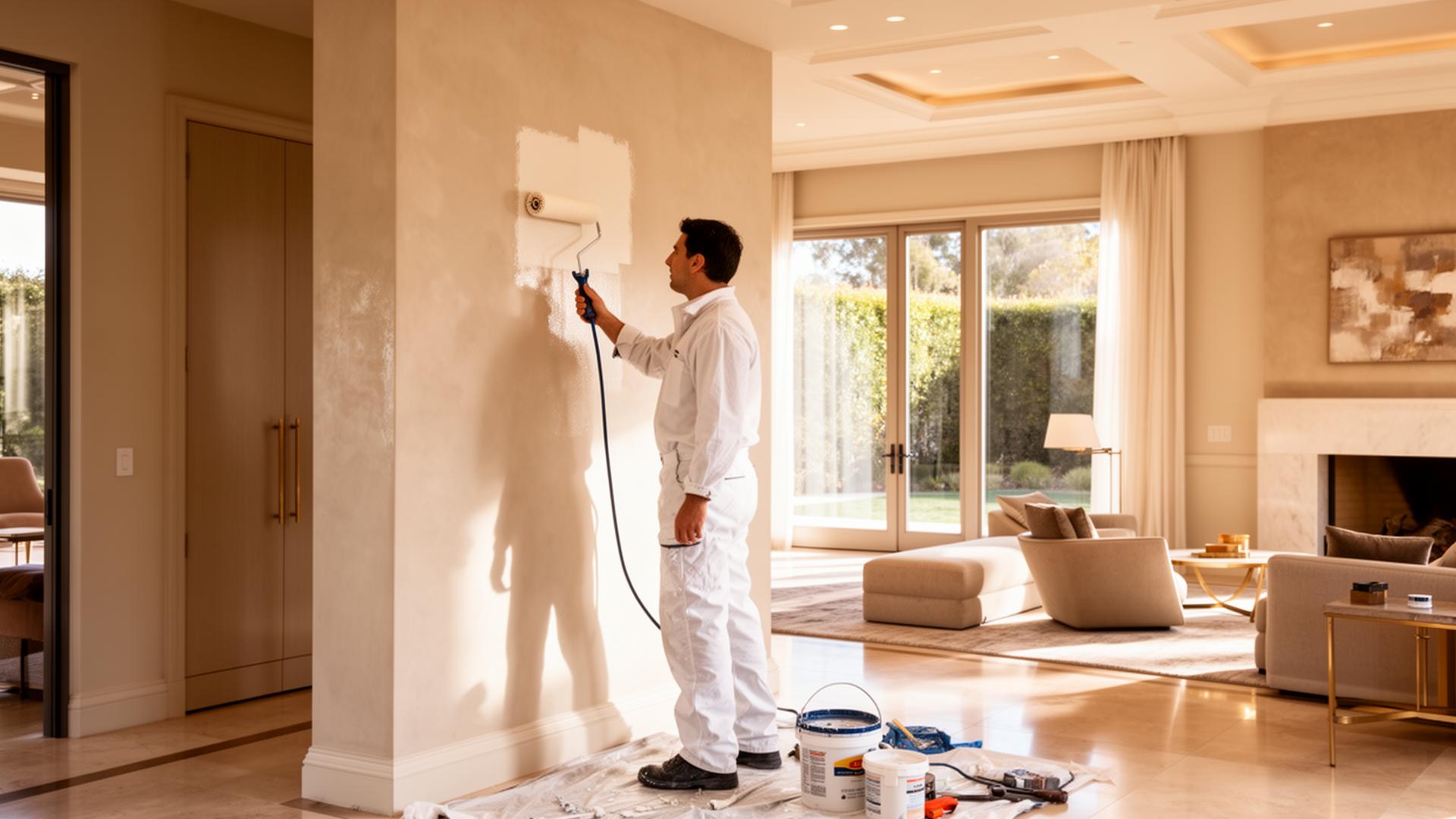 Professional painter at work in a luxury California home